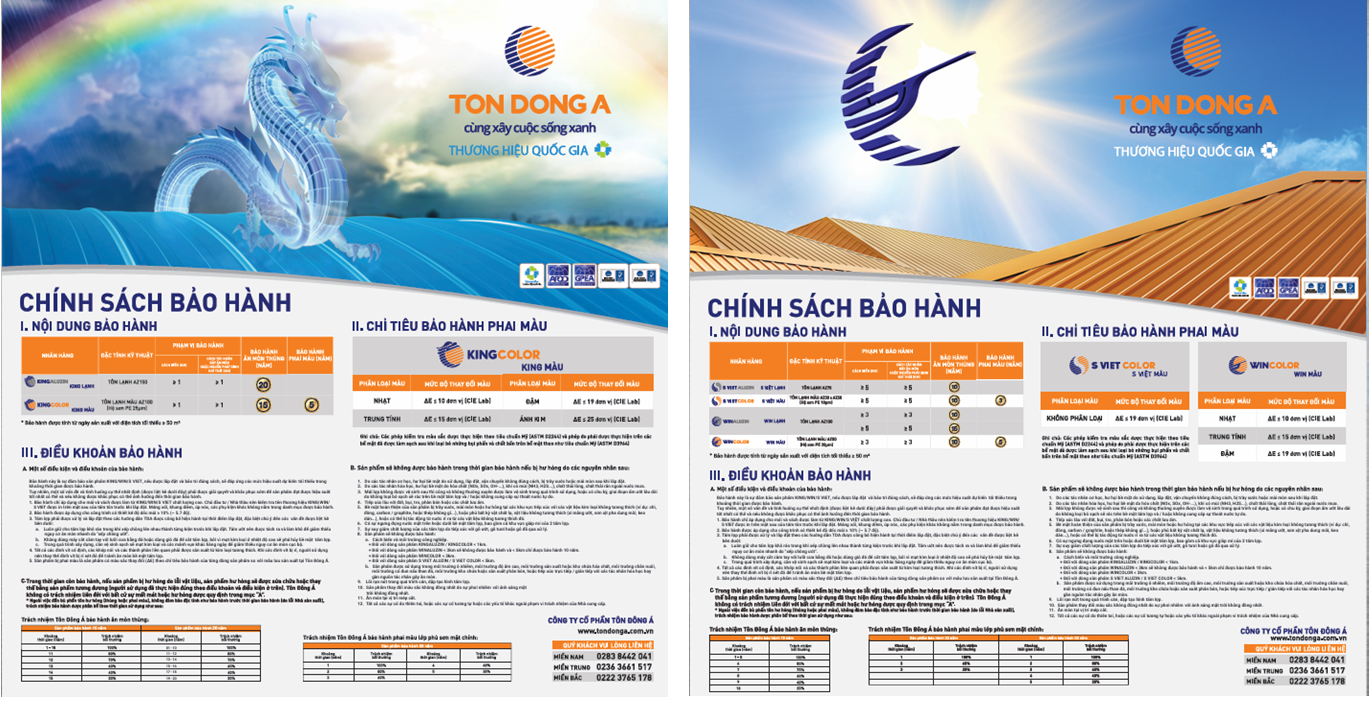 Chính sách bảo hành của tôn Đông Á